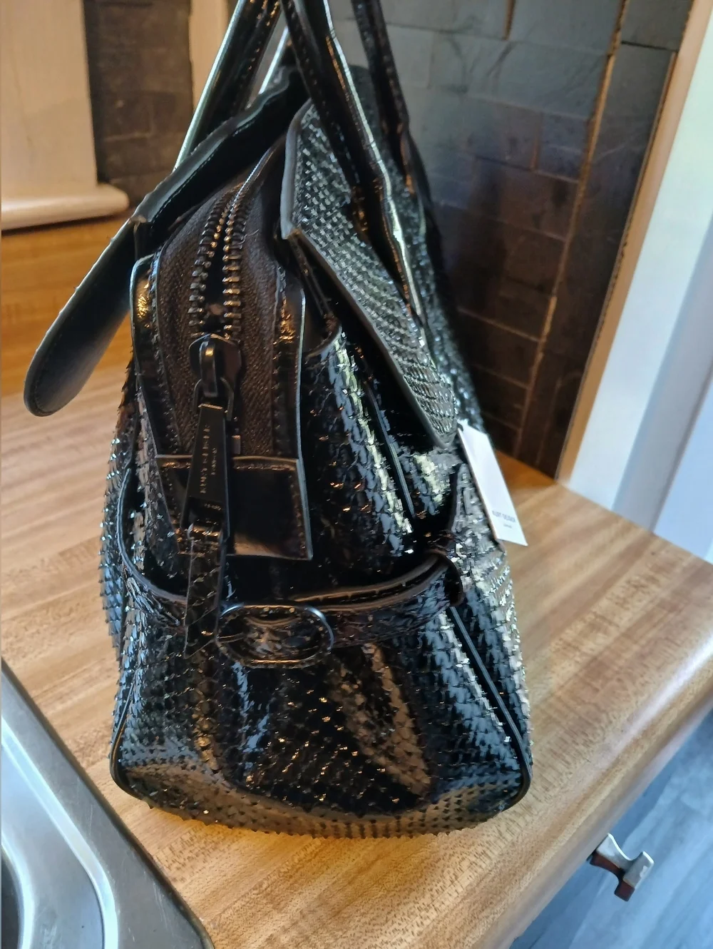 Kurt Geiger Black Patent Embossed Leather Tote